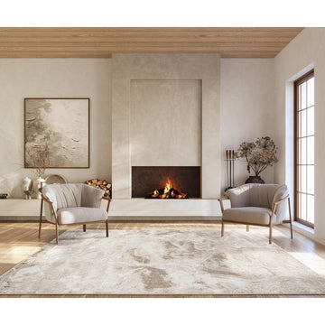 Elysium Nebula ELY05 Modern Abstract Distressed Metallic Shimmer Soft Textured Velvet Touch Polyblend Low Profile Short Pile Pearl White/Warm Beige/Taupe/Soft Sand/Ivory/Champagne Gold Sheen Rug-Desire Rugs-Rug Love - The Most Loved Rug Store